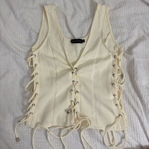 PrettyLittleThing Ivory Lace-Up Blouse